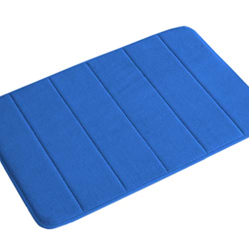 Memory Foam Bath Mat Non Slip Absorbent Bathroom Mat Super Cozy Velvety Bathroom Rug Carpet (Royal Blue Striped Pattern 20x32-Inches)