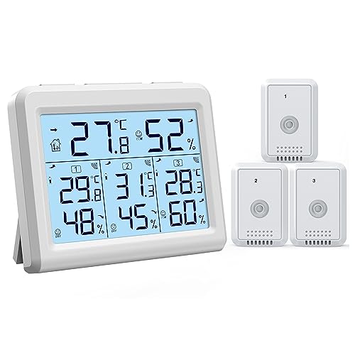 Photo 1 of LOFICOPER Digital Indoor Outdoor Thermometer, Wireless Humidity Temperature Meter, Temperature Humidity Gauge with 3 Sensors, MAX/MIN Record, Comfort/Trend Indicator for Home, Office, Hotel