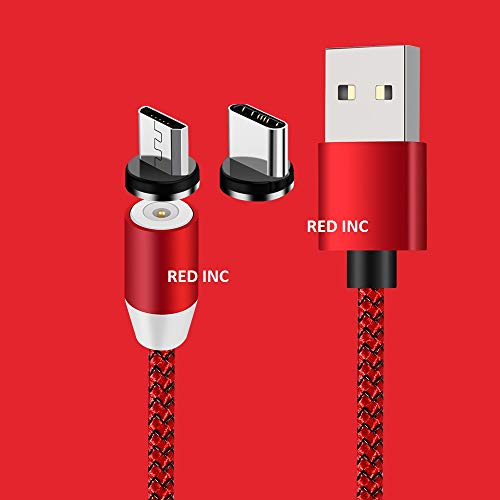 2 in 1 Magnetic Charging USB Cable with LED Light Compatible with Almost All Android Devices (Phones and Tablets) (RED)
