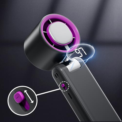 Portable Handheld Fan Turbo for Travel, Mini Personal Rechargeable Fans, Extreme Ice Cooling Plate,Led Display, 1-100 Speed,Up to 20h Use,Foldable Lash Fan,Perfect Gifts for Women,Child（Grey+Purple）