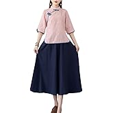 Women's Tang Dress Outfit Mandarin Collar Qipao Top Tea Length Skirt 19th Century Chinese Traditional School Girl Costume