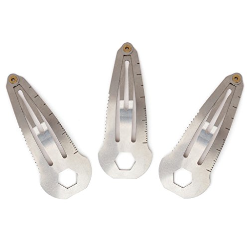 MTA Set of 3 Mini Tactical Multitool Hair Clips - Multi Function Wrench/Screwdrivers/Ruler/Serrated Edge, Stainless Steel - Thumbnail 5