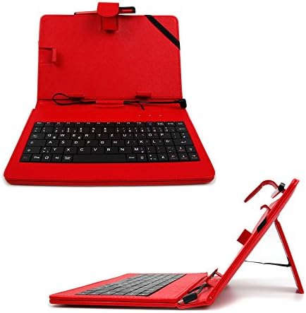 DURAGADGET Red Faux Leather 7" Case With Micro USB German QWERTZ Layout Keyboard For NEW Huawei MediaPad X2 Tablet - Plus BONUS Stylus Pen