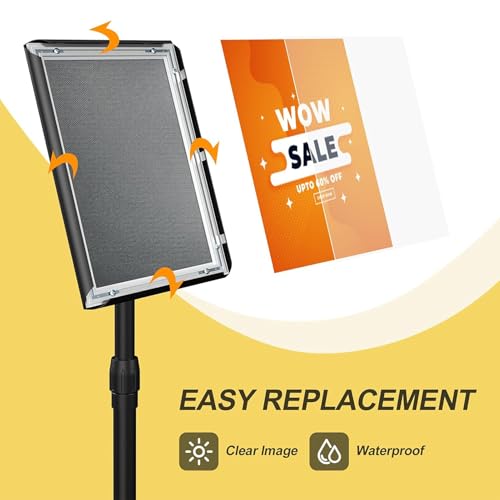 25 * 120Cm Sign Holder Stand, Height adjustable Floor Standing Signage with Snap-Open Frame Display Poster for Advertising, Black
