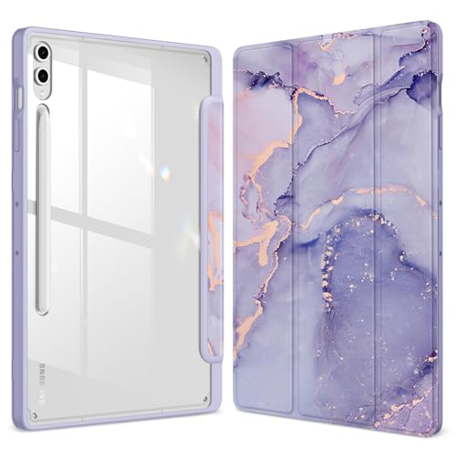 Fintie Hybrid Huelle fuer Samsung Galaxy Tab S10+ Plus/S9 FE+ Plus/S9+ Plus 12.4 Zoll Tablet mit Stifthalter - Stossfeste Schutzhuelle mit transparenter Hartschale auf der Rueckseite, Lila Marmor