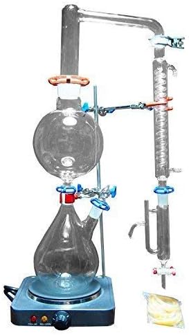 New 2000ml Lab Essential Oil Steam Distillation Apparatus Glassware Kits Water Distiller Purifier w/Hot Stove Graham Condenser S35 and 24/40 Joint