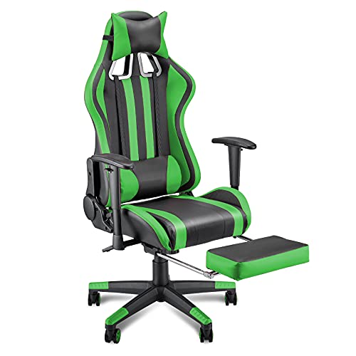Soontrans-Silla-Gamer-Ergonomica-Sillas-Gaming-con-Reposapies-Reposacabeza-y-Cojin-Lumbar-Reposabrazos-Ajustable-Carga-maxima-de-150-kg-Verde