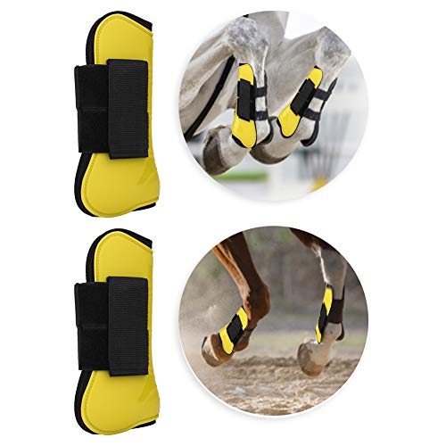 Vented Horse Sport Boots PU Secure Front Horse Hind Front Leg Boots Protect Support Wraps Adjustable Belt Cover(Yellow)