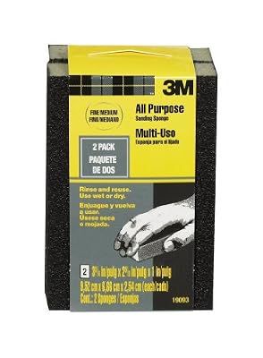 3M 19093 2.625-Inch by 3.75-Inch by 1-Inch Fine/Medium Grit Drywall Sanding Sponge, 2-Pack