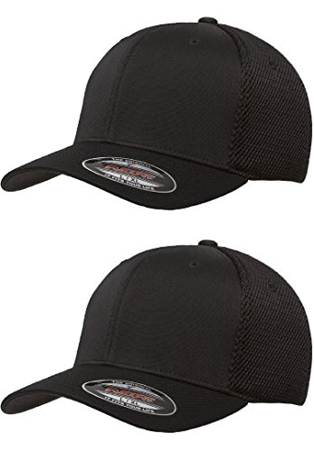 Flexfit 6533 Ultrafibre & Airmesh Fitted Cap, 2Pack (2-Black Caps) - Small/Medium