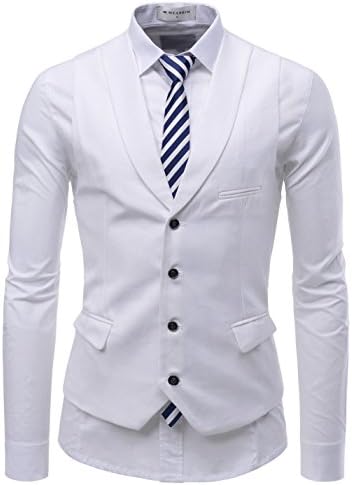 (TJEV15) Stylish Slim Fit Vest Unique Shawl Collar 4 Button Sensual Waistcoat WHIUS M(Tag Size 2XL)