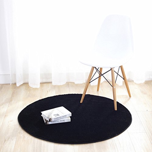 Fouriding Round Circular Area Rugs Solid Carpets Home Cozy Mat Bedroom Luxurious Floor Pads for Living Room (Black, Diameter:2.6ft)