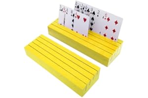 hismocal Playing Card Holders Deck Stand, Play Cards Holder for Kids or Elder People, Hands-Free Wood Holder Racks,Tray for Organizing Cards (Yellow)