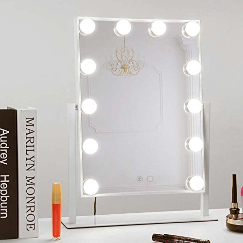 Geek-House Lighted Vanity Mirror Hollywood Style Makeup Tabletops, Large Cosmetic Mirror with 12 x 3W Super Bright Dimmable Touch Control LED Bulbs, White