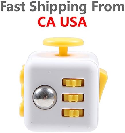 Fun 6 Sided Fidget Cube Anti-irritability Dice Anxiety Attention Stress Relief Xmas Children and Adults Toy (White Yellow)