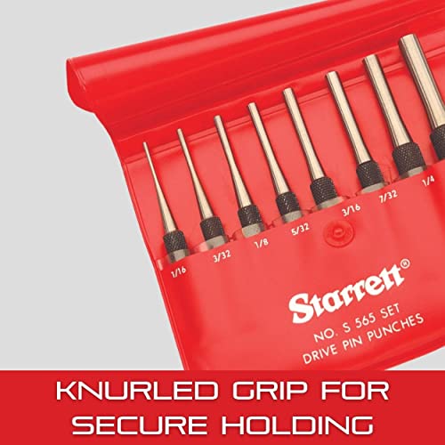Starrett Brass Drive Pin Punch Set with Knurled Grip in Protective