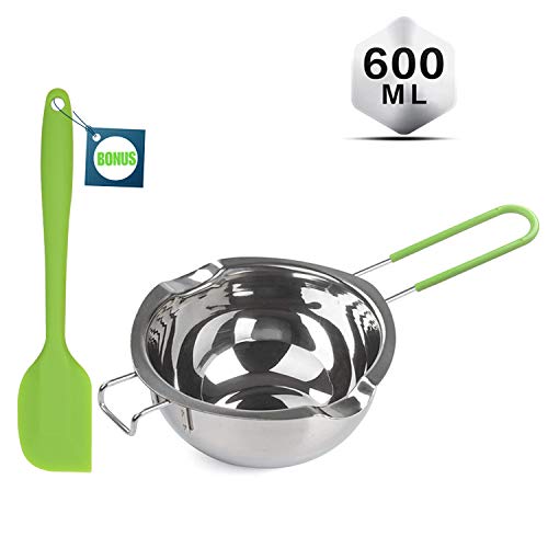Double Boiler with Silicone Spatula, 600ml Stainless Steel Melting Pot with Heat Resistant Handle for Melting Chocolate, Candy, Candle, Soap and Wax