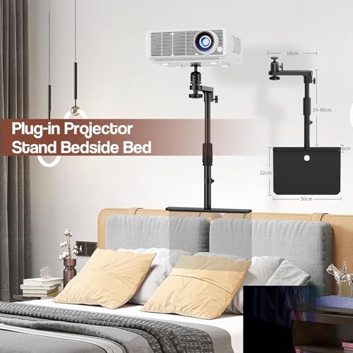 CENXI Bed Sofa Projector Stand, Height Adjustable Mount Base, 360° Rotation, Universal Bedside Projector Bracket Holder Compatible with Most Projectors with Cable Ties