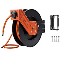 Giraffe Retractable Air Hose Reel With 3/8 in. x 50 Ft Hybrid Air Hose, Industrial Grade Auto Rewind 300 PSI Heavy Duty Steel Reel