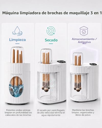 ALAFLY Limpiador y Secador Eléctrico 3 en 1 para Brochas de Maquillaje, Máquina Automática USB de Limpieza Profunda, Limpieza y Secado Rápido Portátil [Sin Quitar las Brochas]