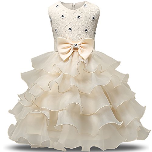 NNJXD Girl Dress Kids Ruffles Lace Party Wedding Dresses Size (90) 12-24 Months Yellow