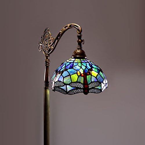 Tiffany-style Multidirectional Stained Glass Designed Shade And Bronze Finished Classic Base Dragonfly Reading Floor Lamp