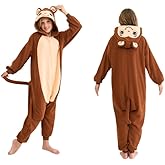 DSMTALS Kids Animal Onesie Pajamas Fleece Costume for Halloween, Cute Sleepwear Unisex Jumpsuit with Hood for Ages 2-12 Years