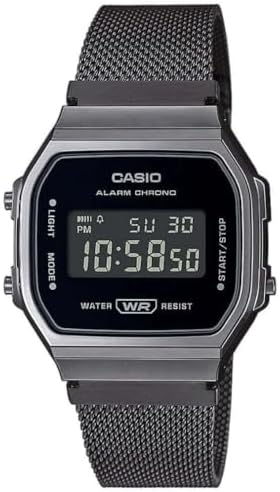 Reloj Cuarzo Unisex 37.00mm con dial Digital Negro y Correa de Pulsera de Metal Negro A168WEMB-1BEF