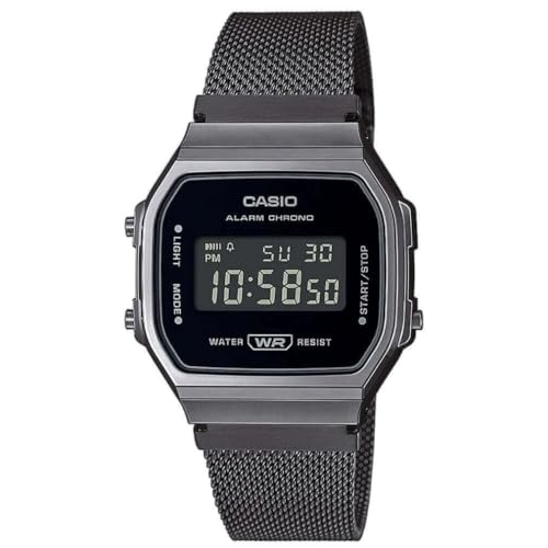 Reloj Cuarzo Unisex 37.00mm con dial Digital Negro y Correa de Pulsera de Metal Negro A168WEMB-1BEF