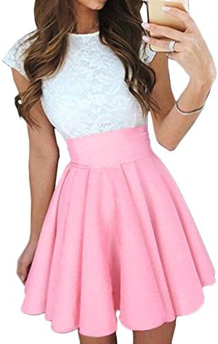Elevesee Women's Lace A-line Sleeveless Pleated Cocktail Party Skater Skirt Dress