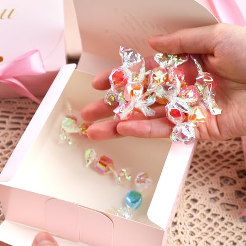 HAKACC 20PCS Small Gift Boxes, Party Favour Box with Bow Ribbon Thank You Gift Box Mini Candy Treat Box for Birthday Wedding Party Holiday Pink