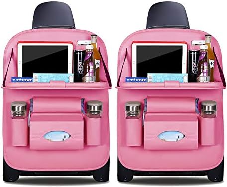Ergocar Car Back Seat Organiser Kick Mats Luxury PU Leather with Foldable Tablet Holder Car Organisers Car Storage Multi-Function Back Seat Protector for Long Trip and Family (Pink - 2 Pack)