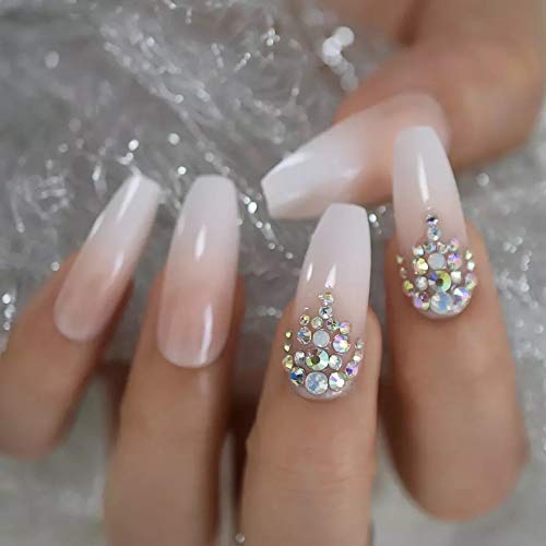 EDA LUXURY BEAUTY NATURAL NUDE PINK WHITE OMBRE FRENCH 3D JEWEL DESIGN Full Cover Press On Gel Glitter Shiny Artificial Tips Acrylic Extreme False Nails Extra Long Ballerina Coffin Square Fake Nails 3 EDA LUXURY BEAUTY NATURAL NUDE PINK WHITE OMBRE FRENCH 3D JEWEL DESIGN Full Cover Press On Gel Glitter Shiny Artificial Tips Acrylic Extreme False Nails Extra Long Ballerina Coffin Square Fake Nails