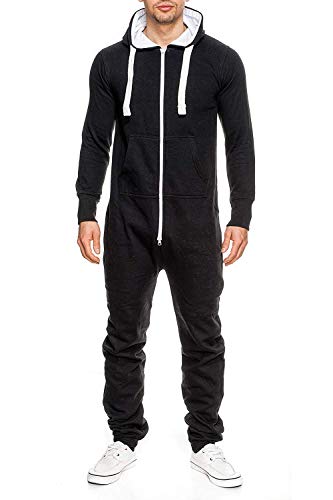 Men's Unisex Onesie Jumpsuit Elegant One Piece Pajama Playsuit Men's Sleepwear All in One (Large, Black)