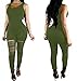 Dasbayla Women's Slim Fit Sleevelss Tank Top Ripped Knee Hole Tights Yoga Jumpsuit XL Army Green