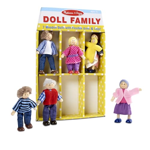 Melissa & Doug 7-Piece Poseable Wooden Doll Family for Dollhouse (2-4 inches Each)