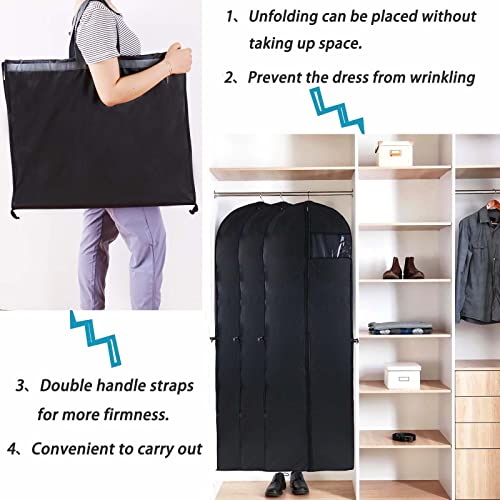 Niviy Dress Bag Covers Long 60 x 180cm, Dust-proof Dress Bag Moth Proof Garment Bag Anti-Moth Protector Folding Long Coat Covers with Pocket and Handle,Pack of 1 (Black)