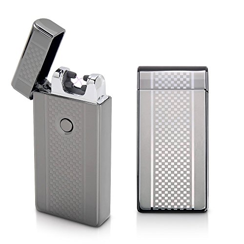 AceFox USB Rechargeable Lighter Dual Arc Electronic Windproof Flameless Lighter with Gift Box , Black