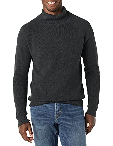 Amazon Essentials Men's 100% Cotton Rib Knit Turtleneck Sweater, Charcoal Heath…