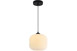 Flyrose Black Single Pendant Lights Kitchen Island Modern Milk Glass Pendant Light Large Globe Hanging Light Industrial Vintage Pendant Light Fixtures for Dining Room Living Room