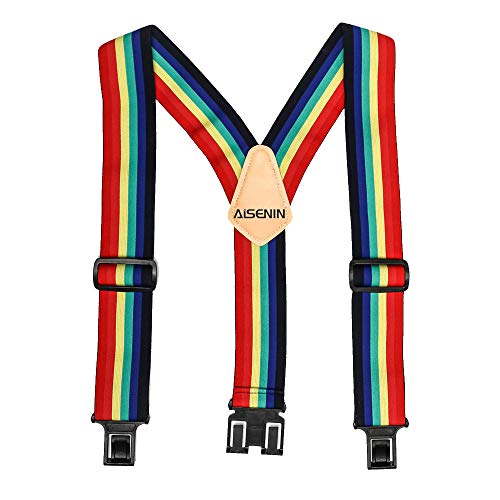 Men's Perry Suspenders 2 Inch Elastic Hook End Suspenders Y Back Adjustable (Rainbow)