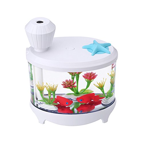 Fish Tank Air Humidifier White - Azmall Essential Oil Diffuser USB Humidifier Filter, 460ML Mist Humidifier with 7 Changing Color LED Lights and Timer for Home,Office,Bedroom,Living Room
