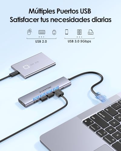 LENTION 6 in 1 USB C Hub HDMI 4K@30Hz, PD 100W, USB-A 3.0 & 2.0, USB C Adapter for MacBook Pro/Air 2026-2016, New MacBook Neo, Surface, iPhone 17 Plus Pro MAX and More (CH17, Gray)