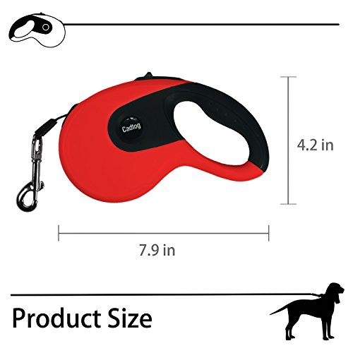 Cadtog Retractable Dog Leash,16 ft Dog Walking Leash for Medium Large Dogs up to 110lbs,One Button Break & Lock, Dog Waste Dispenser and Bags Included (Red)
