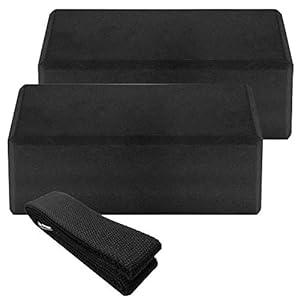 Festnight 2pcs Yoga Blocks 1pcs Cotton Strap Set, High Density EVA Foam Block – Stability Blocks Pilates Strap