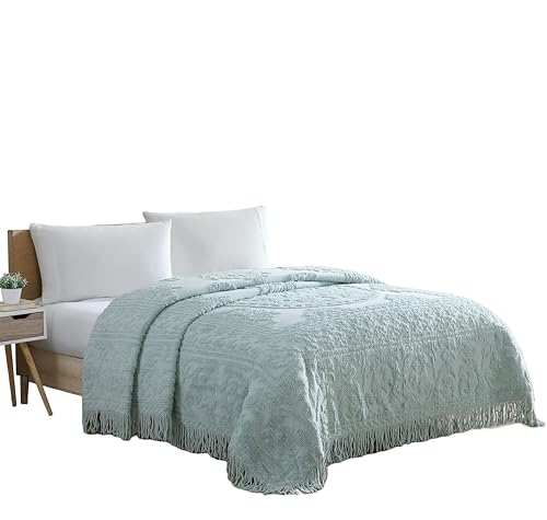 Beatrice Home Fashions Medallion Chenille Bedspread, King, Blue