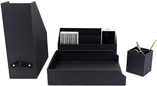 Blu Monaco Gray Desk Organizer - 4 Piece Desk Accessories Set - Letter - Mail Organizer, Paper - Document Tray, Pen Cup, Magazine File Holder - Dark Grey