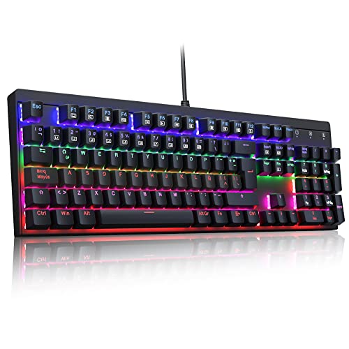 Tastiera Meccanica, Tastiere Gaming Retroilluminazione LED a 105 tasti, tasti con interruttori blu 6 modalità di colore LED, 8 effetti di illuminazione preimpostati, con cavo USB per giocatori PC