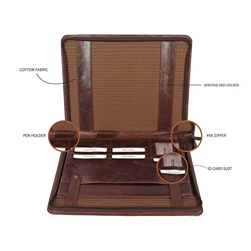 Leather File Folder with Zipper, Professional Padfolio, Top Grain