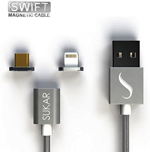 SWIFT Mini2 Micro USB Magnetic LED Display Data Sync Fast Charge 3.28ft Cable for Android, iPhone, iPad and Tablets (Gray)